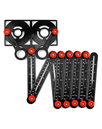 QWORK® Template Tool, 12 Sides Winkelschablone Multi Winkel Lineal mit Tile Positioning Aperture für Architekt Fliesen Tischler Holzarbeiten Plasterer von QWORK