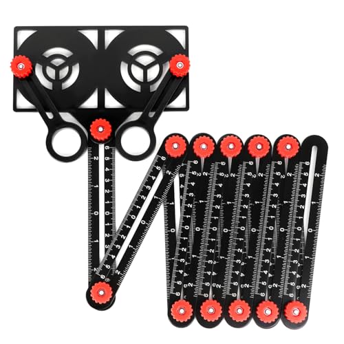 QWORK® Template Tool, 12 Sides Winkelschablone Multi Winkel Lineal mit Tile Positioning Aperture für Architekt Fliesen Tischler Holzarbeiten Plasterer von QWORK