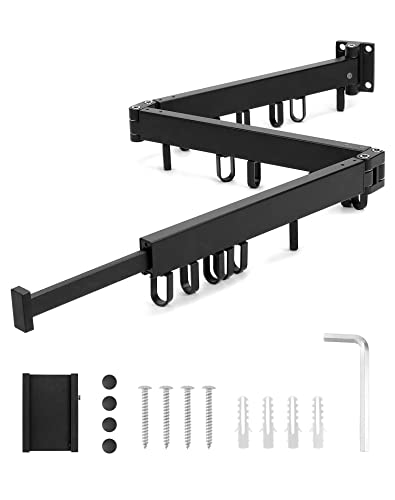 QWORK® Wandmontierter Kleiderständer 120cm, Kleiderhaken Klappbar, Wäschetrockner Wand, für Balkon, Küche, Badezimmer, Schwarz von QWORK