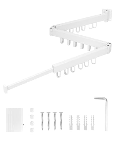 QWORK® Wandmontierter Kleiderständer 120cm, Kleiderhaken Klappbar, Wäschetrockner Wand, für Balkon, Küche, Badezimmer, Weiss von QWORK