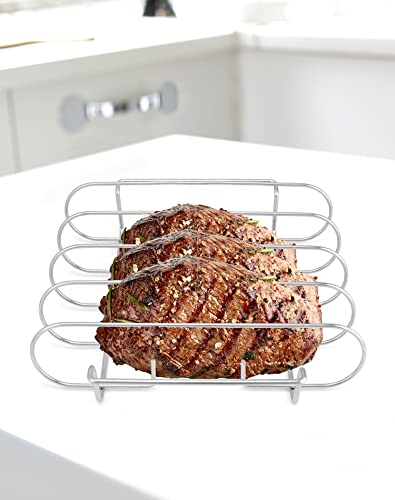 QWORK spareribs Halter Grill, rippchenhalter aus Edelstahl, für gegrillte lammkoteletts, gegrilltes Steak von QWORK