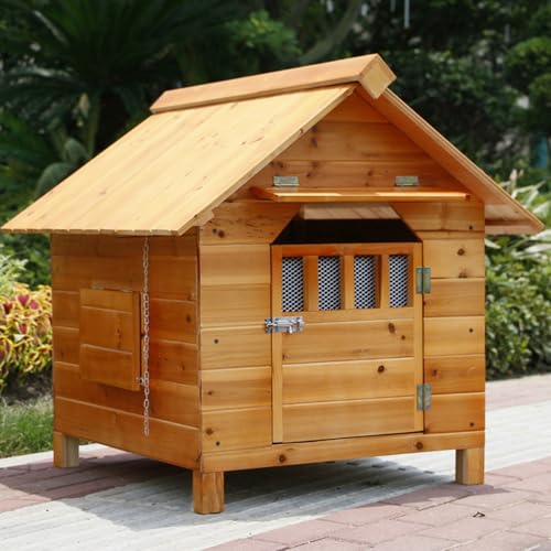 Hundekäfig, großer Hundekäfig, aus Holz, mit Türen und Doppelfenstern, wetterfest, stark und stabil, für kleine, mittelgroße und große Hunde (Gelb, XXL) von QWPOFISN
