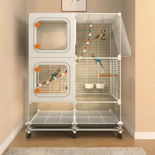 Vogelkäfig, Sittichkäfig, Vogelkäfig, für Sittiche, zum Selbermachen, verschlüsselte Metalltür, transparent, leicht zu beobachten mit Rollen und Zubehör (73 x 37 x 102 cm) von QWPOFISN
