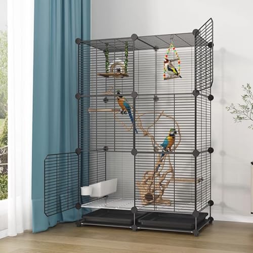 Vogelkäfig, Vogelkäfig für Sittiche, Sittiche, leicht zu bewegen, mit Tablett, Futterspender, Plattform für Papageien, Nymphensittiche, Lovebird, Taube (75 x 37 x 120 cm) von QWPOFISN