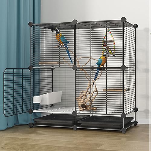 Vogelkäfig, Vogelkäfig für Sittiche, Sittiche, leicht zu bewegen, mit Tablett, Futterspender, Plattform für Papageien, Nymphensittiche, Lovebird, Taube (75 x 37 x 85 cm) von QWPOFISN