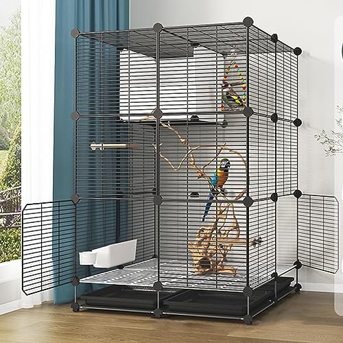 Vogelkäfig, Vogelkäfig für Sittiche, Sittiche, leicht zu bewegen, mit Tablett, Futterspender, Plattform für Papageien, Nymphensittiche, Lovebird, Taube (75 x 75 x 119 cm) von QWPOFISN