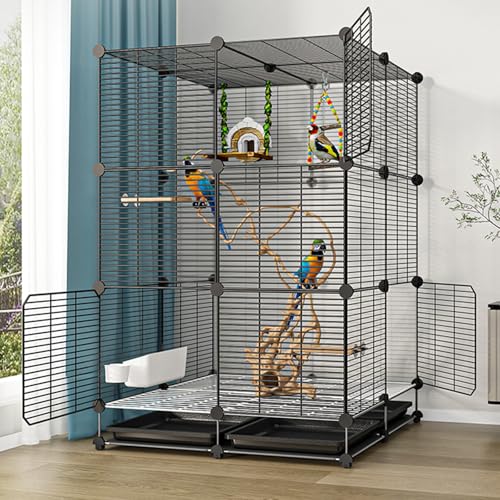Vogelkäfig, Vogelkäfig für Sittiche, Sittiche, leicht zu bewegen, mit Tablett, Futterspender, Plattform für Papageien, Nymphensittiche, Lovebird, Taube (75 x 75 x 120 cm) von QWPOFISN