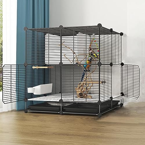 Vogelkäfig, Vogelkäfig für Sittiche, Sittiche, leicht zu bewegen, mit Tablett, Futterspender, Plattform für Papageien, Nymphensittiche, Lovebird, Taube (75 x 75 x 84 cm) von QWPOFISN