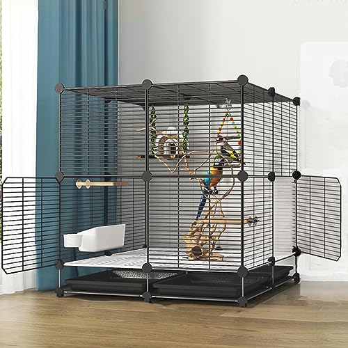Vogelkäfig, Vogelkäfig für Sittiche, Sittiche, leicht zu bewegen, mit Tablett, Futterspender, Plattform für Papageien, Nymphensittiche, Lovebird, Taube (75 x 75 x 85 cm) von QWPOFISN