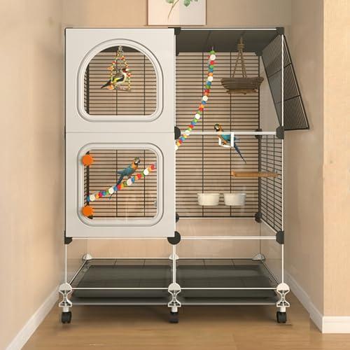 Vogelkäfig, Vogelkäfig für Sittiche, Vogelkäfig für Vögel mit Tablett und Rollen, Zubehör enthalten, geeignet für verschiedene Vögel, Eichhörnchen, Kanarienvögel (Schwarz, 73 x 37 x 102 cm) von QWPOFISN