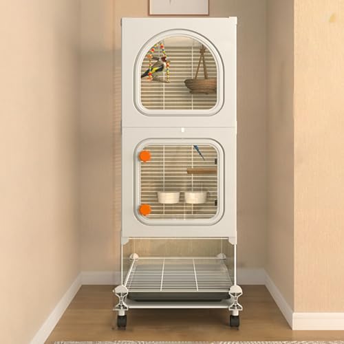 Vogelkäfig, Vogelkäfig für Sittiche, Vogelkäfig für Vögel mit Tablett und Rollen, Zubehör enthalten, geeignet für verschiedene Vögel, Eichhörnchen, Kanarienvögel (Weiß, 37 x 37 x 102 cm) von QWPOFISN