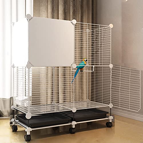 Vogelkäfig – Vogelkäfig für Sittiche, erhöhte Leitbleche, verschlüsselter Zaun, 1,3 cm, mit Zubehör und Rollen, für Sittiche, Nymphensittiche, Finken, Weiß (75 x 37 x 90 cm) von QWPOFISN