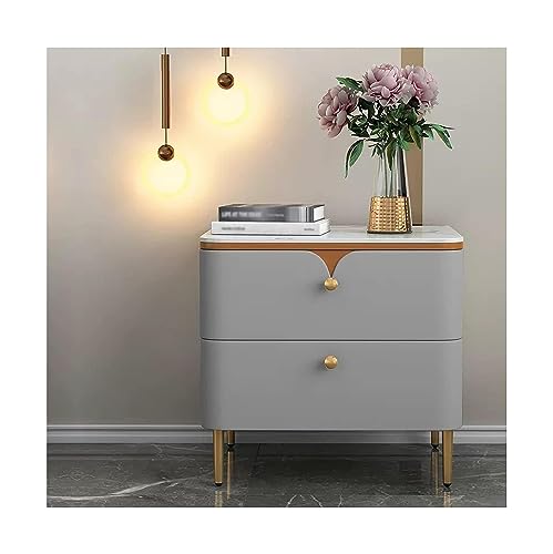 QWPYDXN Sofa-Beistelltisch Leichter Luxus-Nachttisch aus Holz, Nachttisch mit 2 Schubladen, Beistelltisch mit goldenem Griff und Tischbeinen, Schlichter Spind, schlicht Sofatisch von QWPYDXN