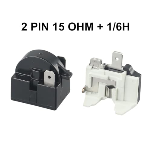 1pc Kühlschrank Starter Überlast Schutz for Kühlschrank PTC Starten Relais 1/2 Pin 15 Ohm + 1/6H Kompressor Überlast Schutz(2 Pin 15 Ohm) von QWQZQKWDA