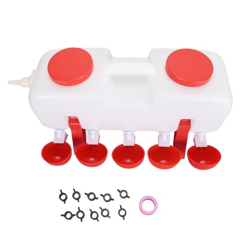 Geflügeltränke 10L, Automatische Hühnertränke mit 10 Wassertassen, Großes Fassungsvermögen, Einfaches Nachfüllen - Verhindert Wasseransammlung, Ergonomischer Tragegriff, Ideal für Enten und Küken von QWUUYEC