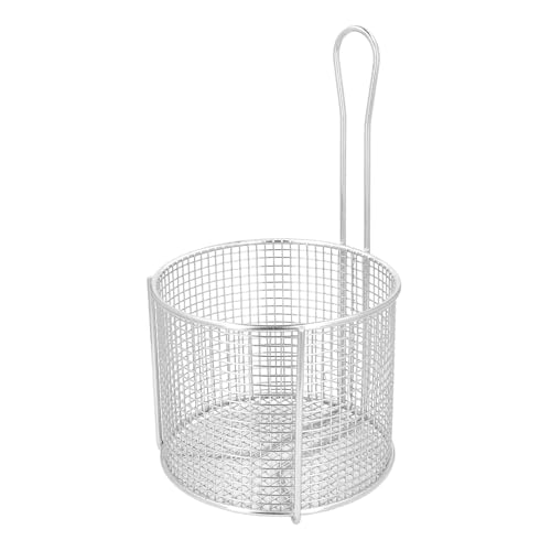 Edelstahl Frittierkorb, Wiederverwendbar Rund 21 cm, Mit Griff, Hitzebeständig Und Robust Für Frittiertes - Langlebiges Abkühlgitter Edelstahl, Vielseitige Küchenhilfe Für Pommes (Dichtes Netz) von QWUUYEC