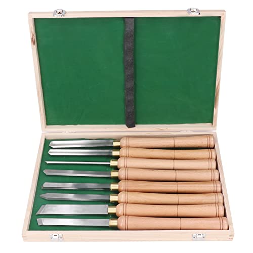 Holzverdrehwerkzeuge SET - 8PCS Multi -Formblätter, Hochgeschwindigkeitsstahl lebig, ergonomisch ohne Schlupfgriff, sichere enge Verbindung, Holzarbeiten für Hobbyisten und Profi von QWUUYEC