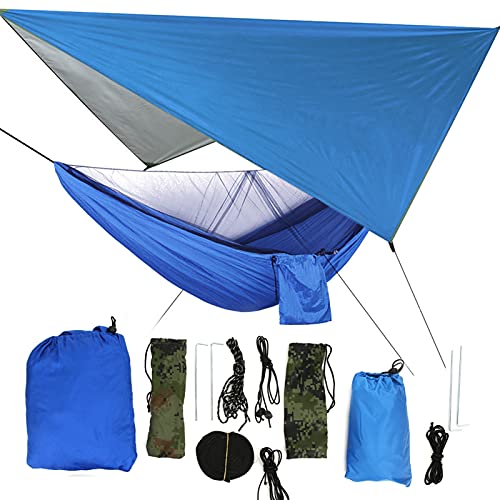 Outdoor Moskitonetz Hängematte Set, Nylon Stoff, 290x140cm Mit - Schutz - Robuste Konstruktion, Doppelreißverschluss, Ideal Für Camping Und Garten (Blauer Himmel mit Blauer Hängematte) von QWUUYEC