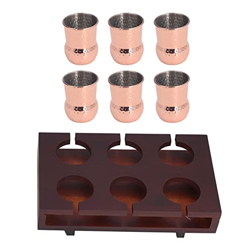 QWUUYEC Kupferbecher Bechersets, 6er Set 100ml Becher mit Holzhalter - Rostfreier Stahl, Langlebig und Stylish, Für Party und Zuhause von QWUUYEC