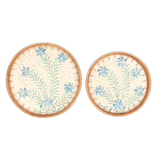 Rattan Serviertablett Rund 30-36cm, Handgemacht Tablett, Umweltfreundlich und Groß Kapazität - Traditionelles Design, Dekoratives Korbteller, Ideal für Snacks und Obst Präsenta (Cymbidium -Muster) von QWUUYEC