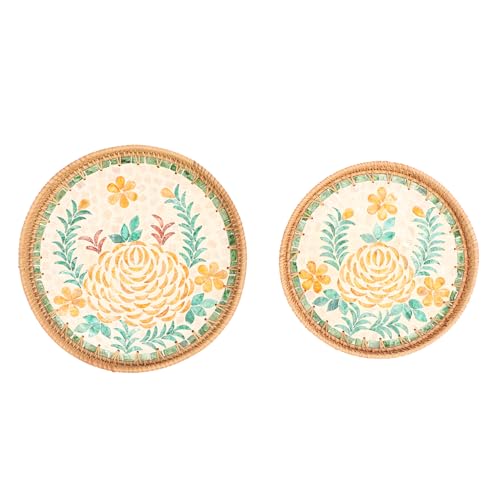 Rattan Serviertablett Rund 30-36cm, Handgemacht Tablett, Umweltfreundlich und Groß Kapazität - Traditionelles Design, Dekoratives Korbteller, Ideal für Snacks und Obst Präsenta von QWUUYEC