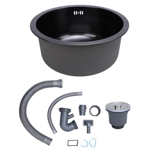 Rundes Spülbecken Küche, 304 Edelstahl, Schwarz, 42 cm, Single Bowl - Korrosionsbeständig, Einfach Zu Reinigen, Vielseitig Für Küche Und Bar (Typ 2) von QWUUYEC