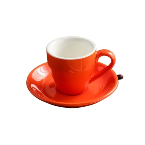 Kaffeetassen Set 80ML Keramik Kaffeetasse Set Nachmittagstee Tassen und Teller Becher Keramik Kaffeetasse(Orange) von QWWQYDY