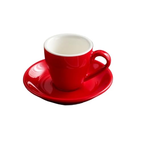 Kaffeetassen Set 80ML Keramik Kaffeetasse Set Nachmittagstee Tassen und Teller Becher Keramik Kaffeetasse(Red) von QWWQYDY