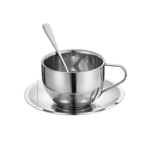 QWWQYDY Kaffeetassen Set 180ml/200ml Kaffeetasse Set Edelstahl Teetasse Mit Teller Und Löffel(Style 2) von QWWQYDY