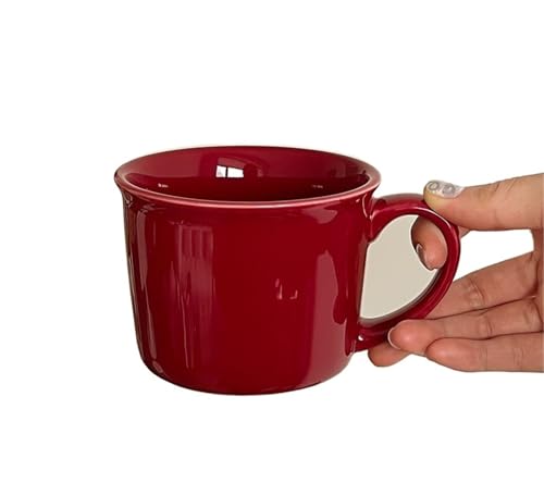 QWWQYDY Kaffeetassen Set 290ml Einfache Keramiktasse Home Kaffeetasse mit Löffel Wassertasse und Holzteller-Set(Red) von QWWQYDY