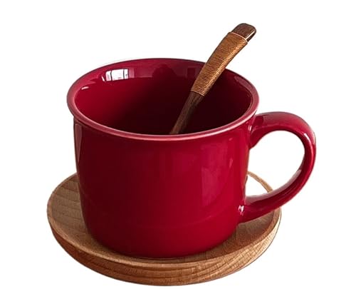 QWWQYDY Kaffeetassen Set 290ml Einfache Keramiktasse Home Kaffeetasse mit Löffel Wassertasse und Holzteller-Set(Set with Spoon) von QWWQYDY