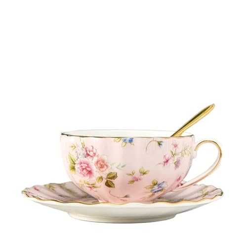 QWWQYDY Kaffeetassen Set 5 Farben Kaffeetasse Untertasse Löffel EIN Set Teetasse Set Tasse und Untertasse for Kaffeebecher(1 PCS,Pink) von QWWQYDY