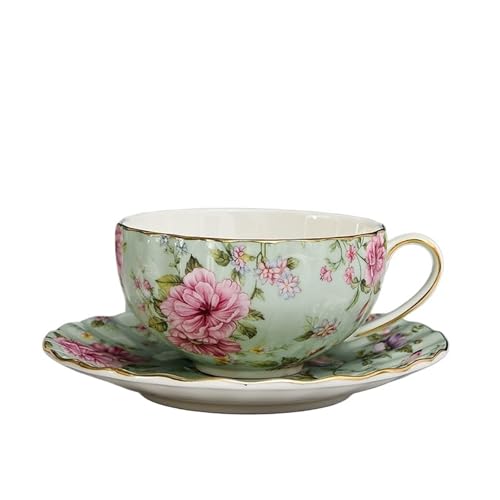 QWWQYDY Kaffeetassen Set 5 Farben Kaffeetasse Untertasse Löffel EIN Set Teetasse Set Tasse und Untertasse for Kaffeebecher(2 PCS,Green) von QWWQYDY
