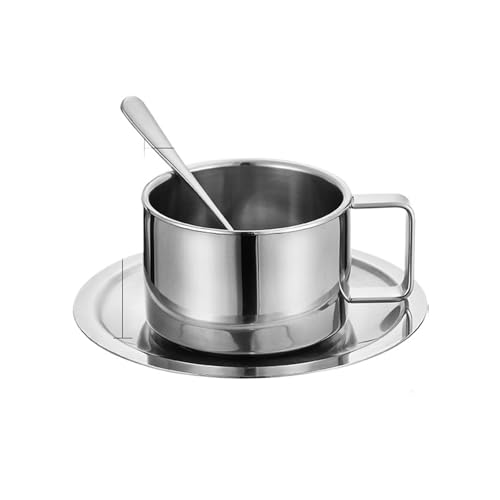 QWWQYDY Kaffeetassen Set Kaffeetasse Kaffeetassen-Set Edelstahl Teetasse mit Teller(Style 1) von QWWQYDY