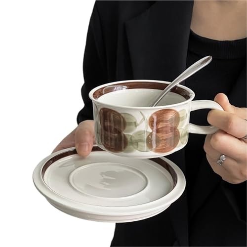 QWWQYDY Kaffeetassen Set Keramiktasse Vintage Tee Wasserbecher Vintage Kaffeetasse und Teller Set Tassen(Mug.02) von QWWQYDY