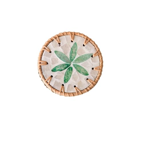 QWWQYDY Rattan Untersetzer 2 stücke Runde Bunte Rattan Shell Tasse Matte Böhmischen Stil Muschel Tasse Untersetzer Küche Tee Tisch Isolierung Pad Tischset(Style A) von QWWQYDY