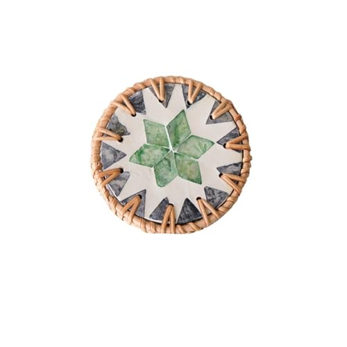 QWWQYDY Rattan Untersetzer 2 stücke Runde Bunte Rattan Shell Tasse Matte Böhmischen Stil Muschel Tasse Untersetzer Küche Tee Tisch Isolierung Pad Tischset(Style D) von QWWQYDY