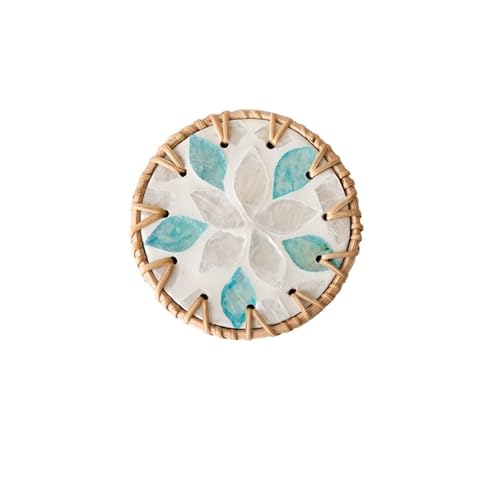 QWWQYDY Rattan Untersetzer 2 stücke Runde Bunte Rattan Shell Tasse Matte Böhmischen Stil Muschel Tasse Untersetzer Küche Tee Tisch Isolierung Pad Tischset(Style E) von QWWQYDY