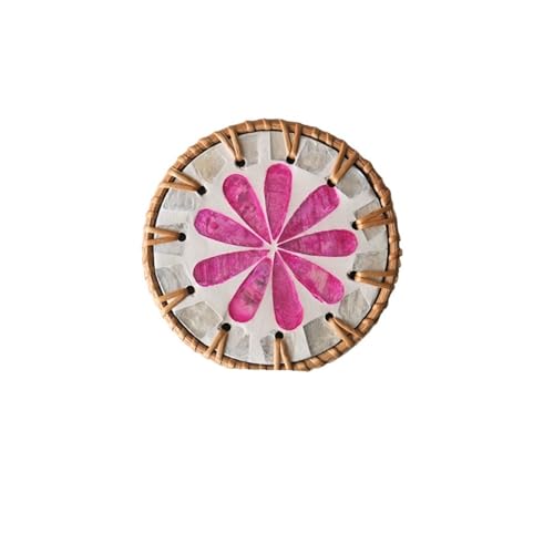QWWQYDY Rattan Untersetzer 2 stücke Runde Bunte Rattan Shell Tasse Matte Böhmischen Stil Muschel Tasse Untersetzer Küche Tee Tisch Isolierung Pad Tischset(Style H) von QWWQYDY