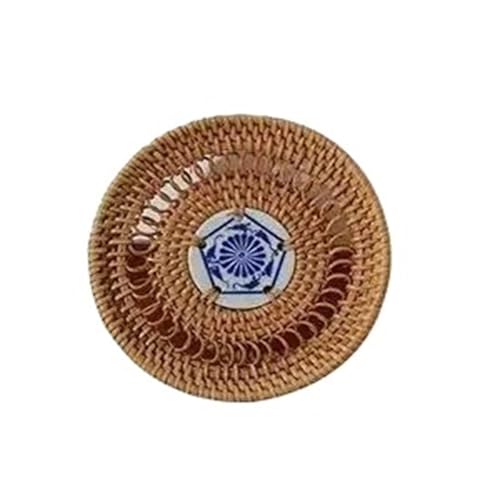 QWWQYDY Rattan Untersetzer 2 stücke Untersetzer Woven Rattan Tischsets Runde Geschirr Matten Tee Kaffee Tasse Pads Isolierung Kaffee Tasse Untersetzer Teekanne Matte(8cm) von QWWQYDY