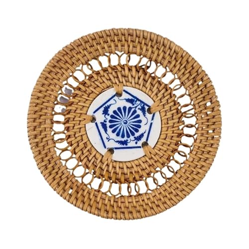 QWWQYDY Rattan Untersetzer 2PCS Rattan Gewebt Untersetzer Tee-Set Zubehör Wärmedämmung Pad Schüssel Matte Tisch Matte(8cm) von QWWQYDY