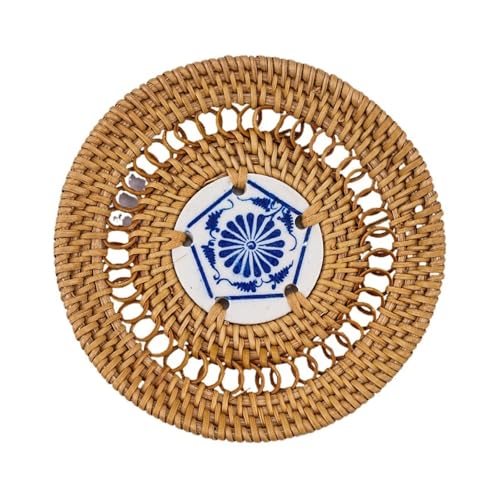 QWWQYDY Rattan Untersetzer 4 stücke Untersetzer Woven Rattan Tischsets Runde Geschirr Matten Tee Kaffee Tasse Pads Isolierung Kaffee Tasse Untersetzer Teekanne Matte(Style3,8cm) von QWWQYDY