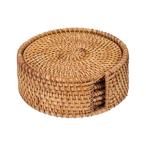 QWWQYDY Rattan Untersetzer 6Pcs 8/13Cm Untersetzer Set for Tee Zubehör Runde Geschirr Tischset Schüssel Matte Rattan Weben Tasse Matte Pad Durchmesser(Style1,8cm) von QWWQYDY