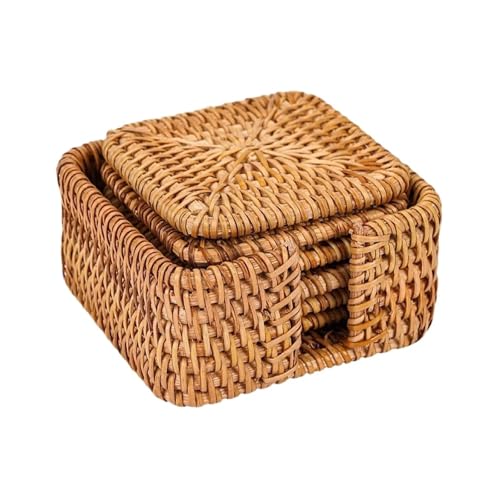 QWWQYDY Rattan Untersetzer 6Pcs 8/13Cm Untersetzer Set for Tee Zubehör Runde Geschirr Tischset Schüssel Matte Rattan Weben Tasse Matte Pad Durchmesser(Style2,13cm) von QWWQYDY