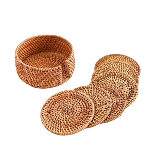 QWWQYDY Rattan Untersetzer 6Pcs Untersetzer Set for Tee Zubehör Runde Geschirr Tischset Schüssel Matte Rattan Weben Tasse Matte Pad Durchmesser 8/10Cm(6PCS(10CM)) von QWWQYDY