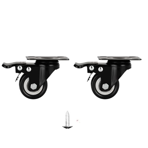 Schwerlastrollen 2-4 stücke Möbel Rollen Räder Swivel Caster Schwarz Roller Rad for Heavy Duty Plattform Trolley ChairHouseholdAccessorie(2 Pcs-Brake,1.5 inches) von QWWQYDY