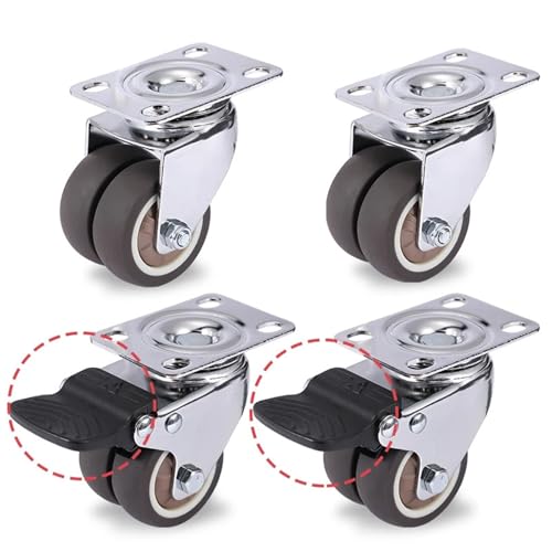 Schwerlastrollen 4 stücke 2 Zoll Bremse Swivel Caster Räder for Trolley Palette Universal Stumm Weiche Gummi Heavy Duty Rollen Möbel(Brake and No Brake,1.5 inch) von QWWQYDY