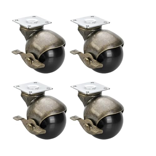 Schwerlastrollen Messingrollen mit Bremse, 2' Kugel for Möbel, Desktop 360 Grad drehbare obere Platte(1.5 inch brake) von QWWQYDY
