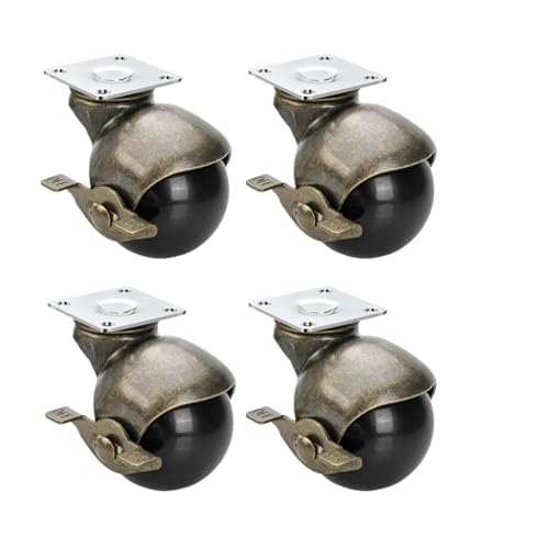 Schwerlastrollen Messingrollen mit Bremse, 2' Kugel for Möbel, Desktop 360 Grad drehbare obere Platte(2 inch brake) von QWWQYDY