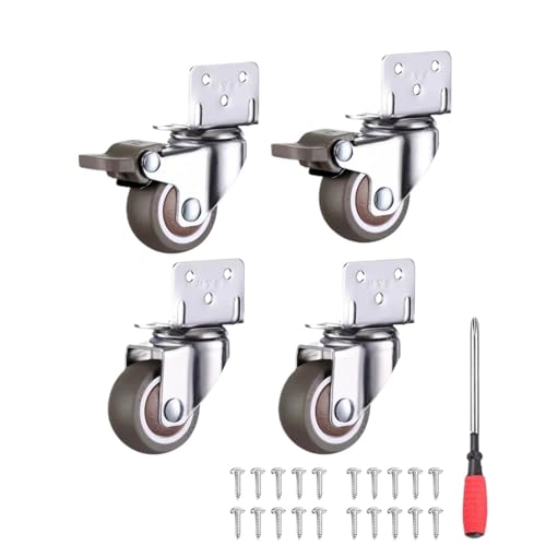 Schwerlastrollen Seitlich montierte Rollen for Möbel, L-förmiges Gummi-Set mit 4 Stück, 360-Grad-Feststell-Drehplatte(1.5 inch Combination) von QWWQYDY